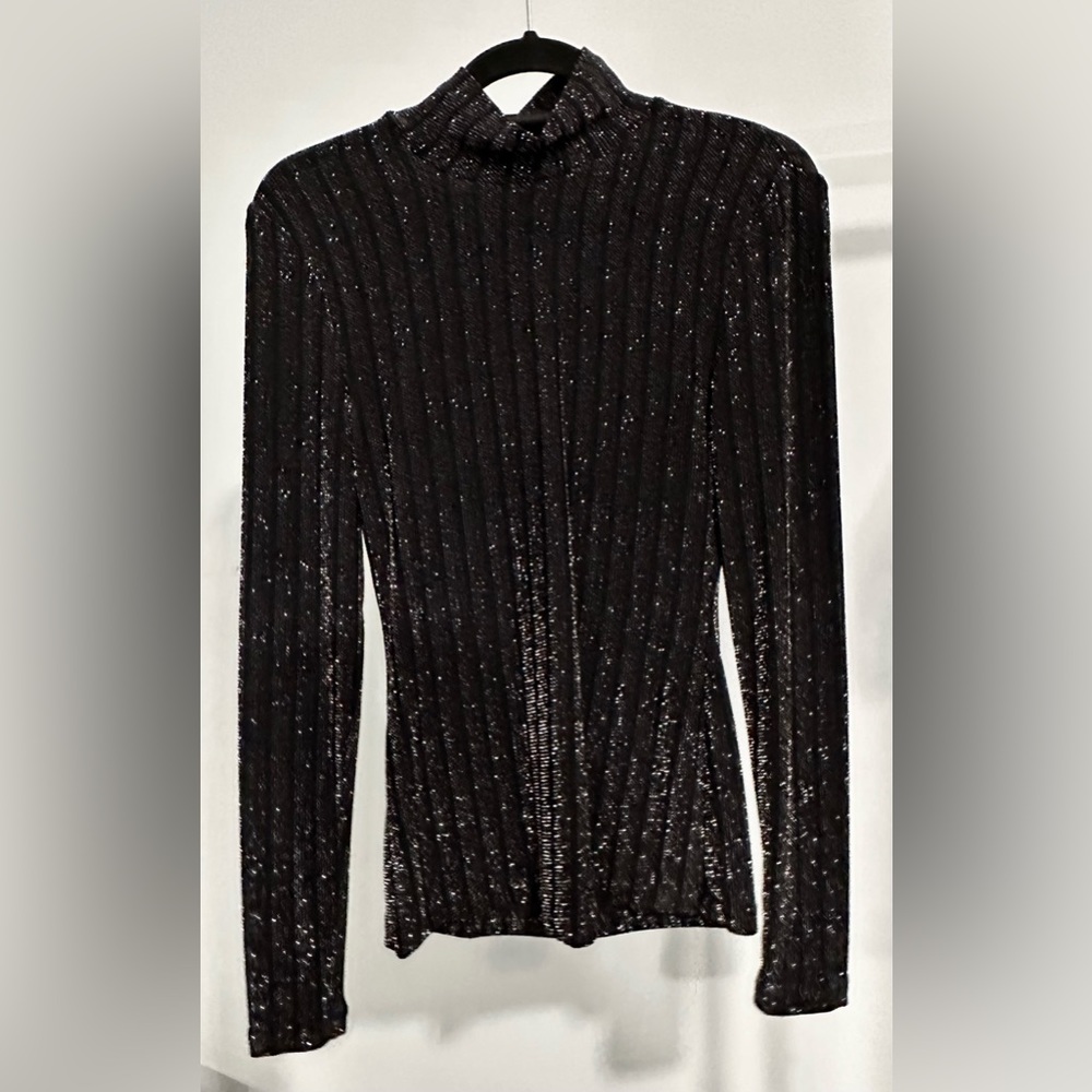 Sparkly black turtleneck top, BCBG Maxazria
